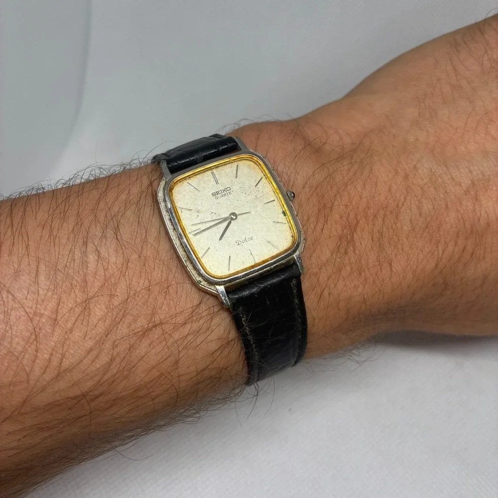 Seiko Dolce 9531-5000 Men Watch Textured Dial Two Tone Tank- RUNNING!